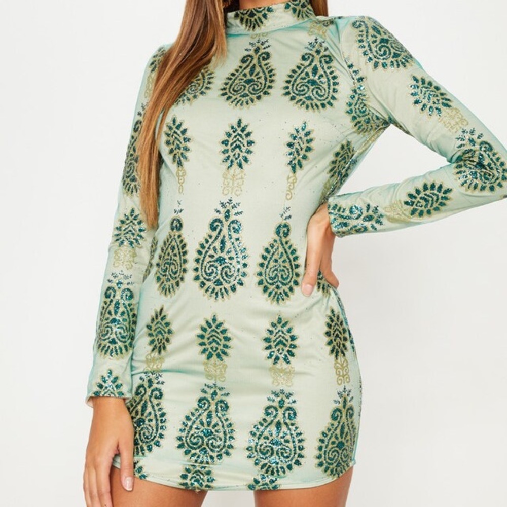 For Love And Lemons Green Glitter Dress